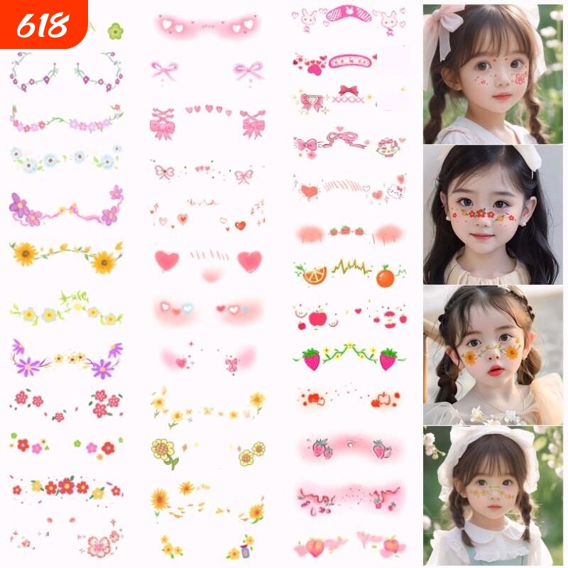 Makeup Face Stickers, Kidsren's Face Painting Stickers, Cute Cartoon Facial Tattoo Stickers, Safe and Non-Toxic Blush Stickers for Dress-Up Makeup Face Stickers, Kidsren's Face Painting Stickers, Cute Cartoon Facial Tattoo Stickers, Safe and Non-Toxic Blush Stickers for Dress-Up