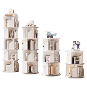 木丘书架落地实木360度旋转书架家用儿童书柜学生卧室收纳置物架