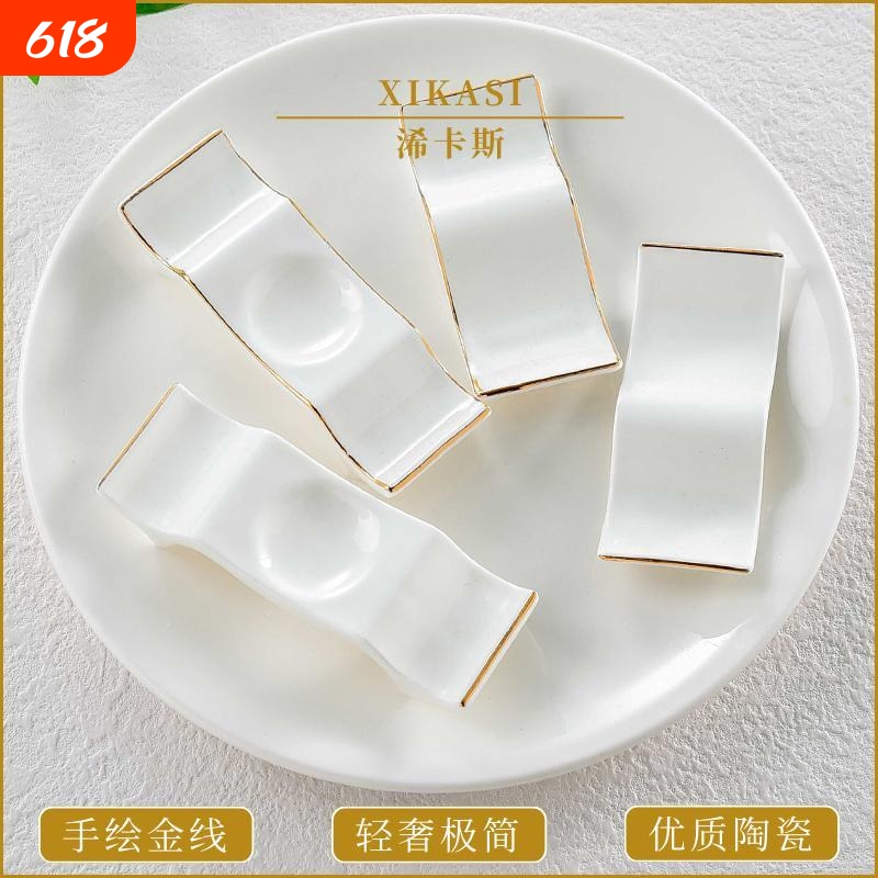 Gold-Edged Dual-Purpose Ceramic Chopstick Holder, High-End Chopstick Rest for Hotel Table Setting, Household Use, Serving Spoon, Serving Chopsticks, Chopstick Holder, Three-In-One