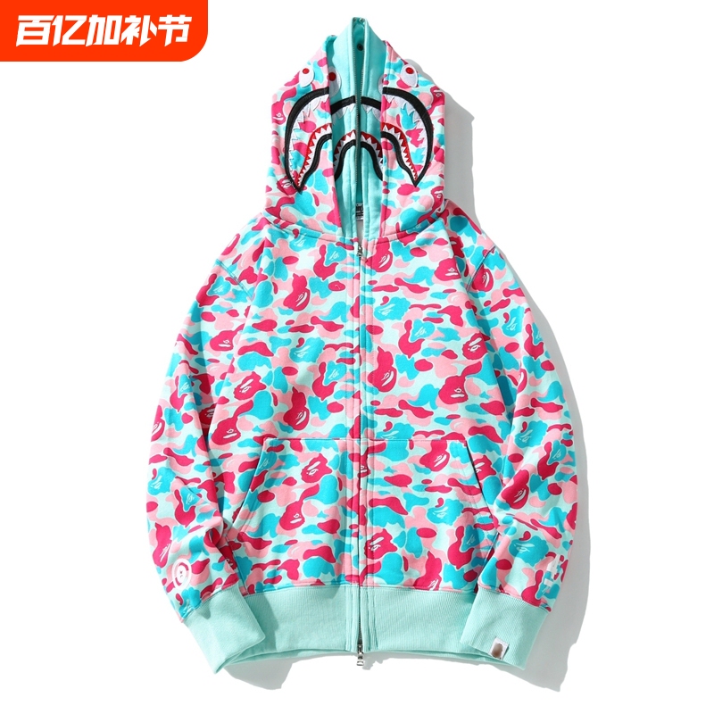 Heavyweight Trendy Brand Ape Hooded Sweatshirt with Double Hood Shark Ape Ape Man Purple Camouflage Zip-Up Jacket for Parent-Child Matching