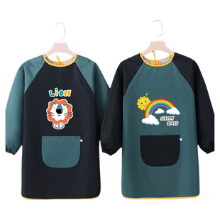 儿童罩衣防水美术幼儿园画画衣倒背衣logo长袖围裙反穿衣画室防污