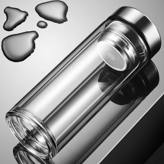 高硼双层硅玻璃杯大号套装防爆男女随手出差过滤泡茶双层车载水杯