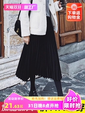 Плюс размер бюста платье 黑色百褶裙女中长裙加厚秋冬高腰