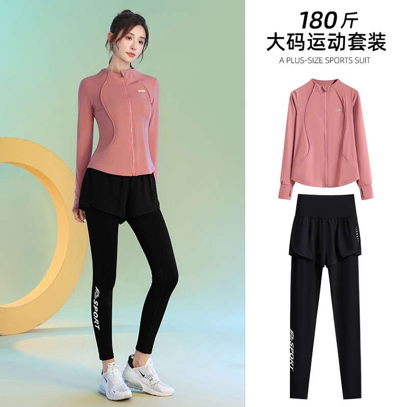 プラスサイズの女性用フィットネスウェア、秋冬売れ筋のプロ仕様ジョギングスーツ、スポーツウェアセット、速乾性縄跳び、エアロビクス、発汗スーツ。