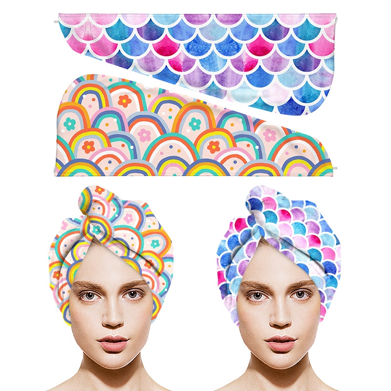 Cross-Border Amazon European and American Printed Hair Drying Cap, Super Absorbent, Quick-Drying, Microfiber Head Wrap, Hair Drying Towel, Shower Cap