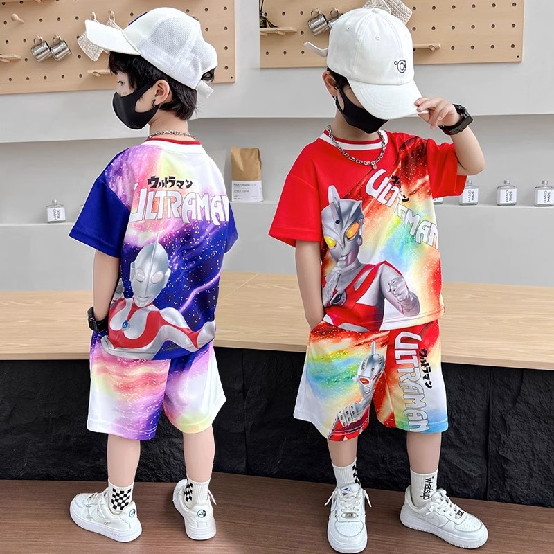 <!--奥特曼衣服男童夏装短袖套装2024新款酷帅儿童夏季炸街网红两件套-->