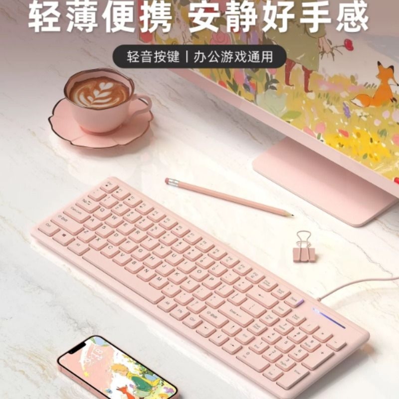 Silent Chocolate Keyboard and Mouse Set, Wired Portable Notebook Desktop Computer External Device for Typing, Gaming, and Office Use