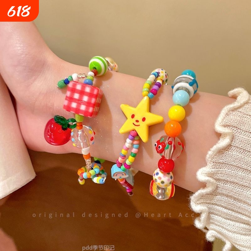 Summer Student Party Apple Star Beaded Bracelet for Girls, Fun Dopamine Personality Bracelet, Cute High-Value Hand Accessory Summer Student Party Apple Star Beaded Bracelet for Girls, Fun Dopamine Personality Bracelet, Cute High-Value Hand Accessory