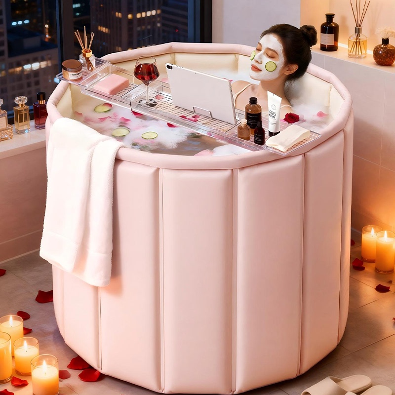 Bath Tub Folding Bathtub for Adults and Children, Thickened Household Bath Tub with Lid for Full-Body Bathing and Heat Preservation