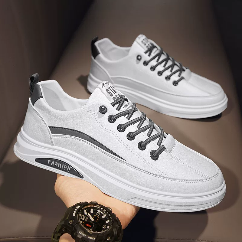 2024 new men's shoes, sports shoes, trendy, versatile, comfortable, breathable, casual leather shoes, lightweight soft-soled running shoes, sneakers