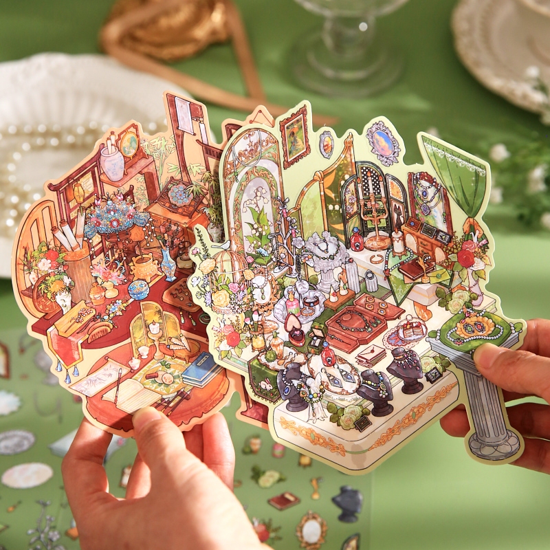 Cute Cartoon Miniature Scene 3D Stickers with a Golden Touch, Ins-Style DIY Stress-Relief Educational Journal Decoration Material Stickers Cute Cartoon Miniature Scene 3D Stickers with a Golden Touch, Ins-Style DIY Stress-Relief Educational Journal Decoration Material Stickers