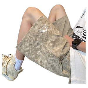 泡泡纱速干短裤男夏季薄款刺绣运动裤宽松大码外穿五分裤休闲中裤
