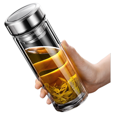 家用耐高温泡茶杯高级感轻奢茶水分离杯高硼硅双层玻璃杯大容量