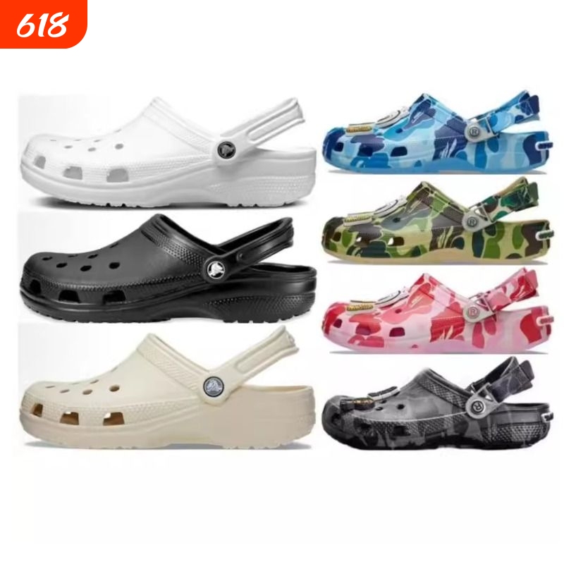 Crocs Celebrity Clogs and Sandals for Summer, Unisex Couple Beach Shoes, Black Resin Lightweight Camouflage