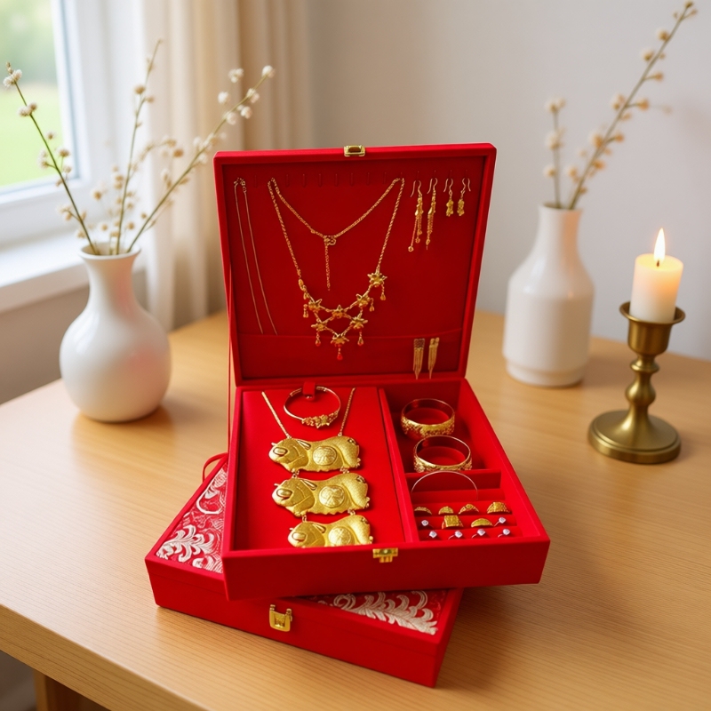 Wedding Jewelry Box, Bracelet, Necklace, Ring, Multi-Piece Set Storage Box, Wedding Jewelry Storage Velvet Cloth, Gold and Silver Jewelry