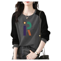 100% pure cotton long-sleeved T-shirt tops for women autumn and winter Korean style loose-fitting pullover to cover the flesh and look slimming spliced ​​thin sweatshirt J