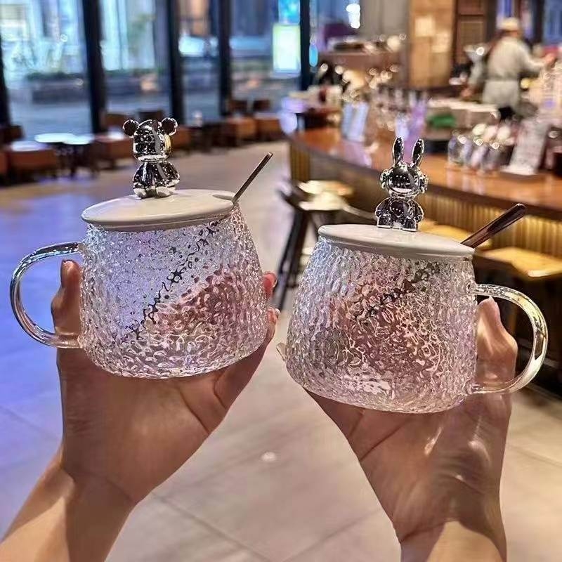 ベアカップイン高価値シンプル蓋付きスプーンマグカップガラスウォーターカップ飲料ティーコーヒーミルクカップ