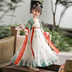 китайский костюм 汉服女童春秋季2024中国风新款襦裙小女孩唐装儿童超仙古风连衣裙 Chan Lee