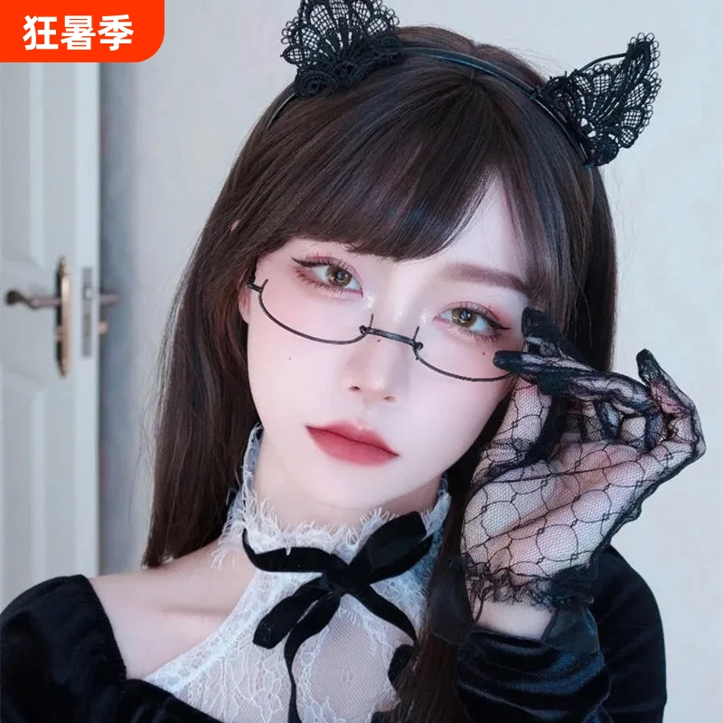 Cute Decorative Eyeglass Frames for Women, Pure Desire Style, Lensless Frames, Retro Black Thin Frames