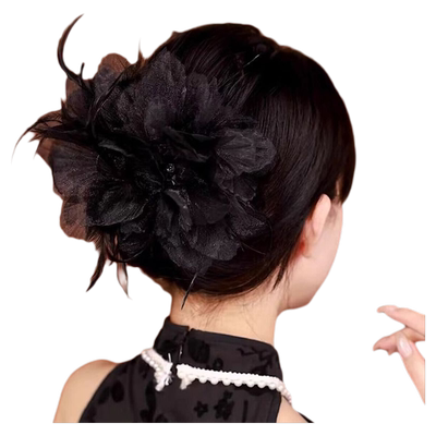 黑色羽毛花朵发夹|超6000次加购