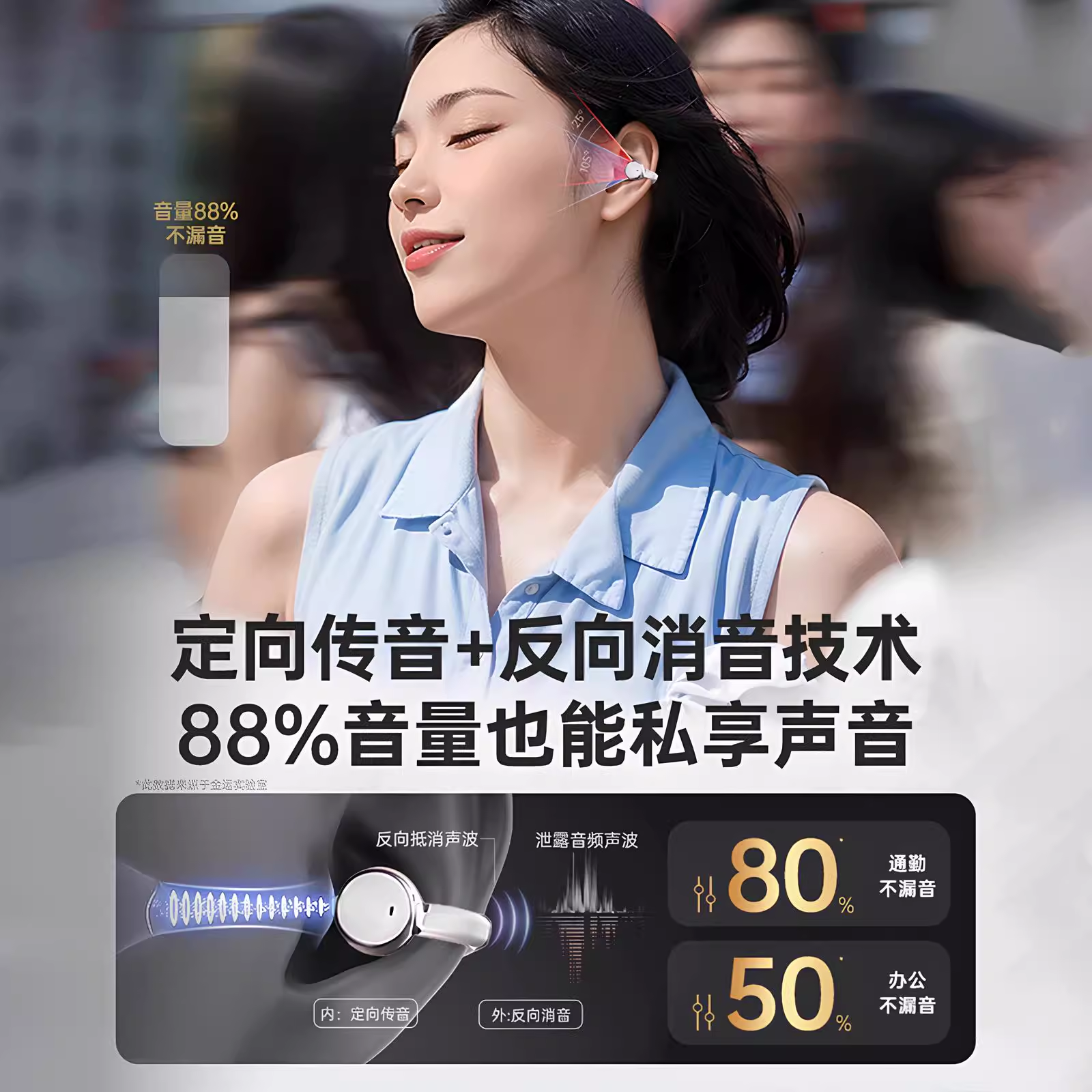 Wireless headphones, extra-long ear clips, bluetooth, 2 in 1