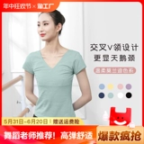 Летняя спортивная одежда, одежда для гимнастики, короткий рукав, V-образный вырез