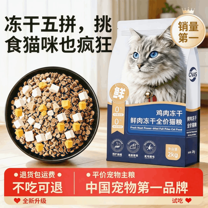 Full-Price Cat Food for Kittens 5kg Affordable Pack for Weight Gain, Healthy Growth, and Non-Shedding, Genuine Product from Official Flagship Store