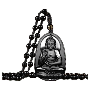 黑曜石本命佛吊坠12生肖守护神项链天然男士女款毛衣链情侣饰品