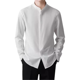 XINIYADK制服中山装校服白衬衫男新中式立领西装衬衣长袖黑色白色