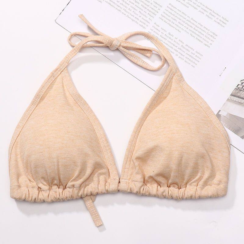 Pure Cotton Ultra-Thin Strappy Halter Top Women's Bra Without Underwire, Push-Up Bikini Backless Lingerie