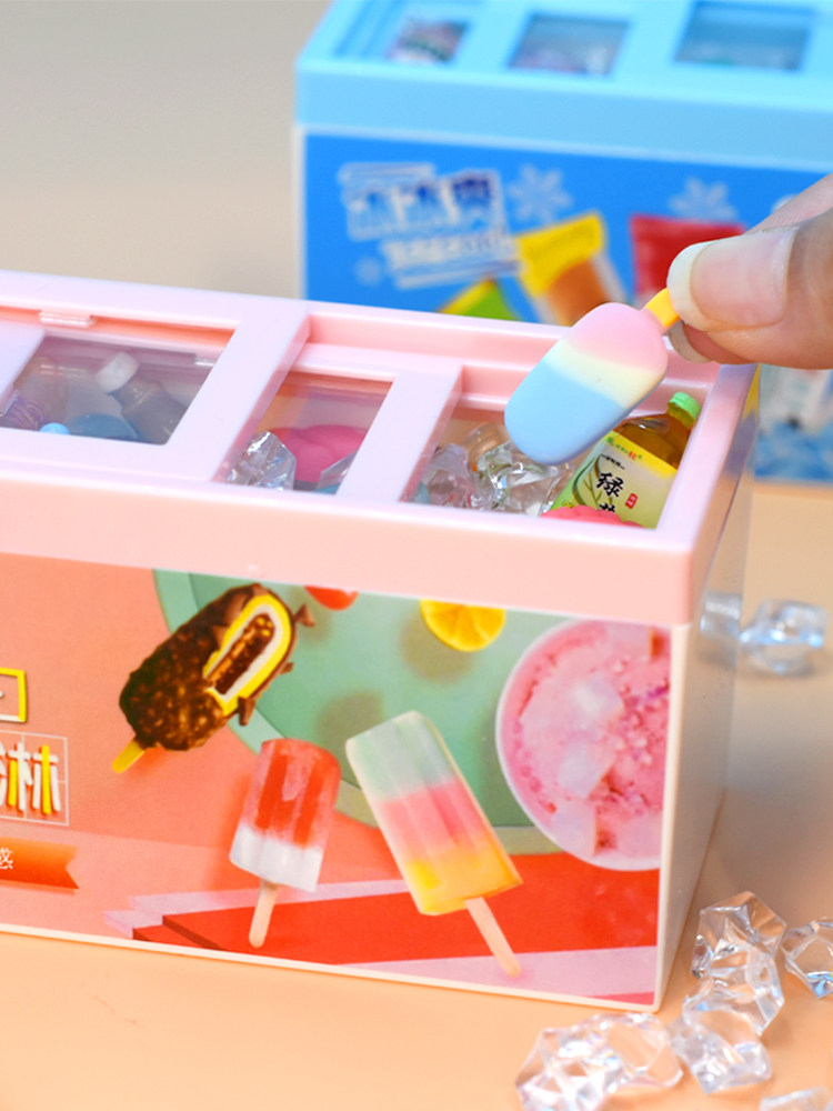 미니 시뮬레이션 아이스크림 캐비닛 슈퍼마켓 냉동고 3-6 세 어린이 놀이 집 장난감 소녀 인형 집 냉장고 모델