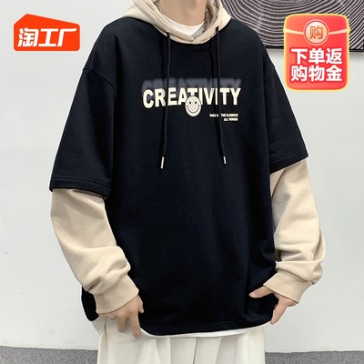 taobao agent Set, men's autumn demi-season hoody, top, American style, couple clothing for lovers, long sleeve