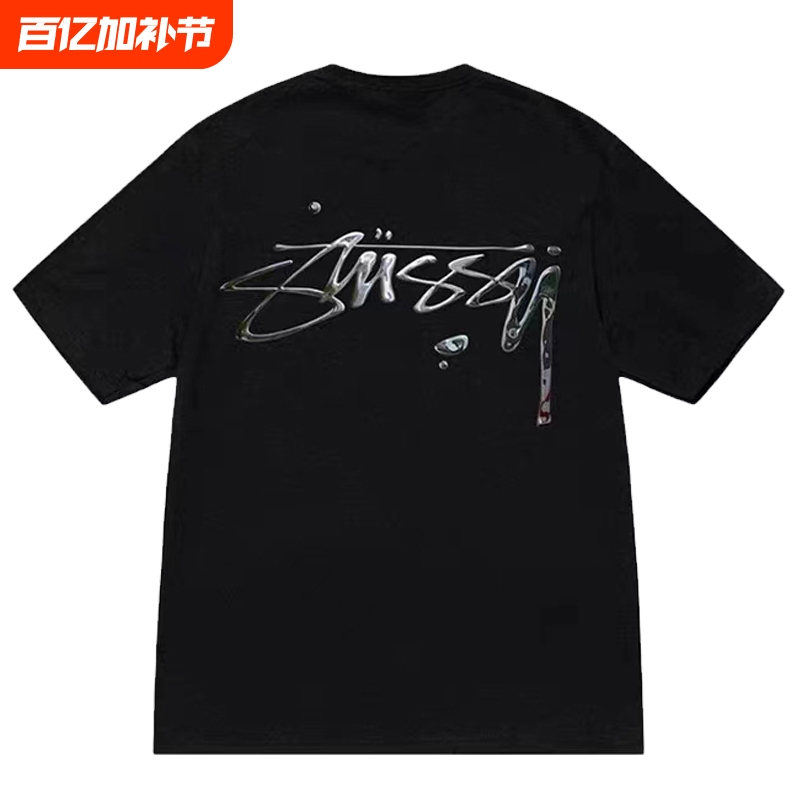 Trendy Brand Stussy Short-Sleeve T-Shirt with Mercury Lettering Graffiti, Limited Edition, High-Quality Version, Pure Cotton, Children's and Parent-Child Matching Outfits
