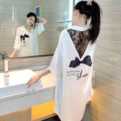 New 2024 Nightgown Women's Shirt Ice Silk Thin Short-Sleeved Summer Pajamas Sexy Sweet Loose Home Clothing