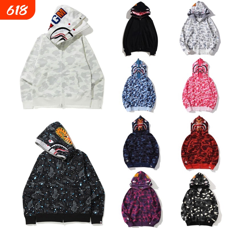 Trendy Brand Ape Hooded Sweatshirt Double-Hood Zip-Up High-End Version Shark Bape Shark Camouflage Jacket Parent-Child Matching Trendy Brand Ape Hooded Sweatshirt Double-Hood Zip-Up High-End Version Shark Bape Shark Camouflage Jacket Parent-Child Matching