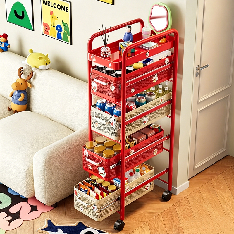 Dopamine Small Cart Snack Storage Rack Mobile Floor-Standing Home Living Room Kitchen Gap Pull-Out Storage Rack Multi-Layer