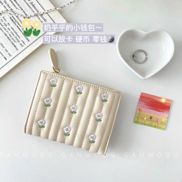 Gentle embroidered small flower wallet female student short wallet coin wallet exquisite small fresh simple wallet card bag ~