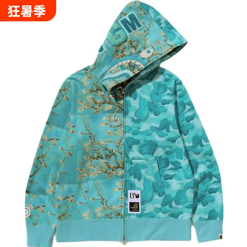 Trendy Brand Ape Hooded Sweatshirt High-End Winter Sharkape Camouflage Zip-Up Jacket Parent-Child Red Embroidered Shark
