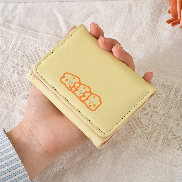 Simple and versatile little cheese Japanese cute wallet card holder short female cartoon tri-fold folding small wallet