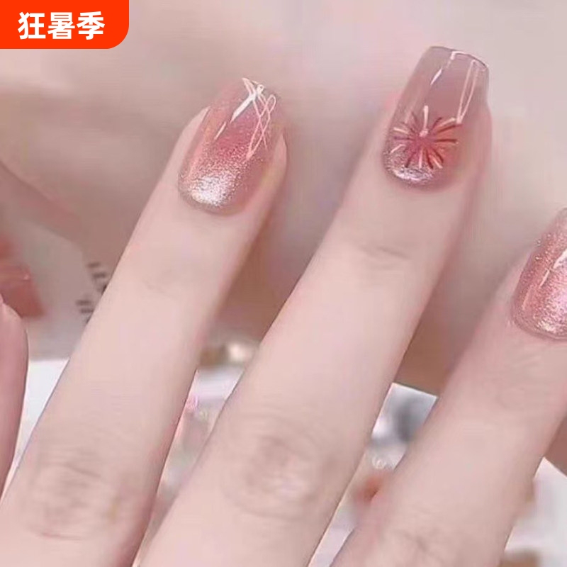 Wearable Nail Art Stickers, Short Fake Nails, Colorful Fireworks Design, Brightening Effect, Bridal Nails, High-End Feel, Internet Celebrity Hot-Selling Item