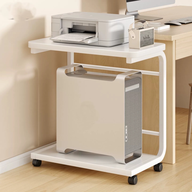 Computer Host Stand with Two Layers and Wheels, Under-Desk Desktop Case Storage Cart, Base Rack, Mobile Tray, Storage Cabinet