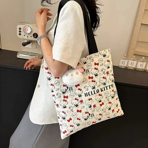 Hello Kitty, мультяшный шоппер, вместительная и большая льняная сумка, сумка на одно плечо, барсетка