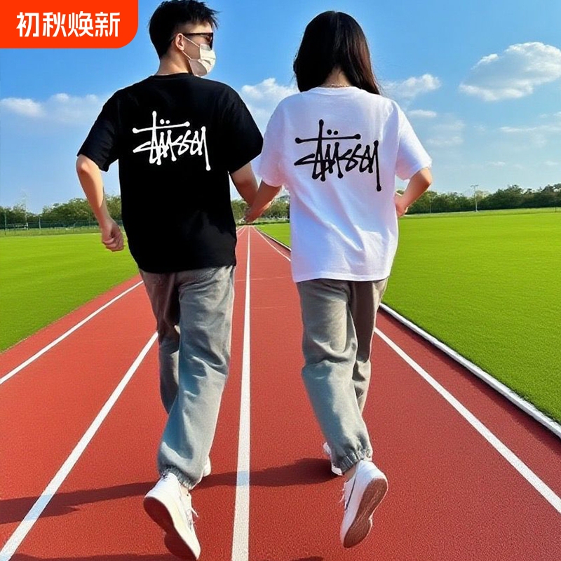 Sports Fashion Brand Stu Short-Sleeved T-Shirt Cross-Border Foreign Trade Wholesale Loose Heavyweight Pure Cotton 260g Stussy Tops for Men and Women