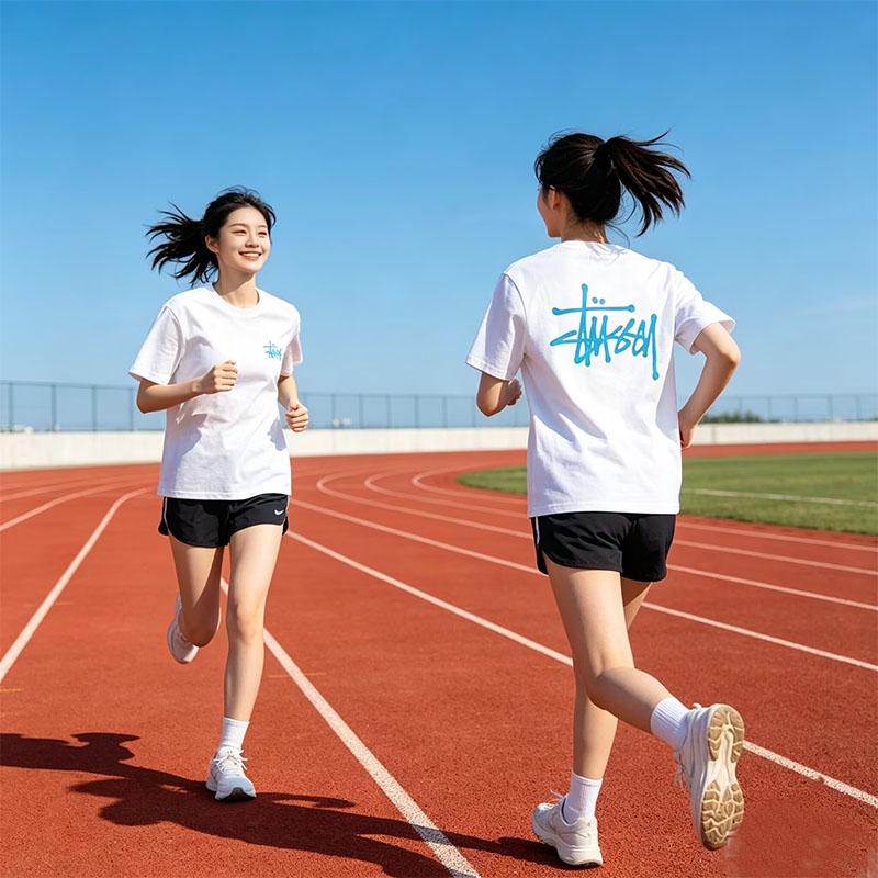 Sports Fashion Brand Stussy Stu Short-Sleeved T-Shirt, Heavy-Duty Cylindrical Fabric, Pure Cotton 260g, Street Style, Running, Casual Style