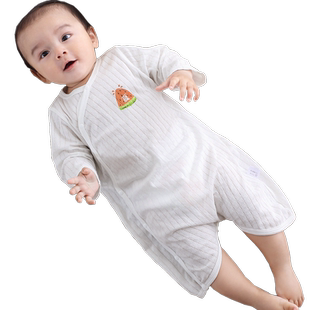 婴儿衣服宝宝护肚连体衣睡袋春秋纯棉新生薄款睡衣初生斜襟贴身
