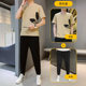 2024 new summer men's casual pure cotton round neck printed trendy and handsome solid color short-sleeved T-shirt two-piece suit