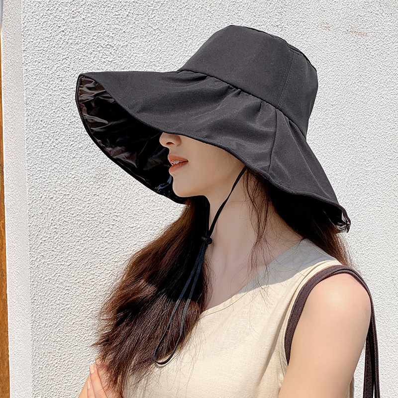 Black (Upgraded Full Top)summer Fisherman hat female veil Korean version Sunscreen ultraviolet rays sunshade Hat Big edge tide Versatile solar system ma'am fashion
