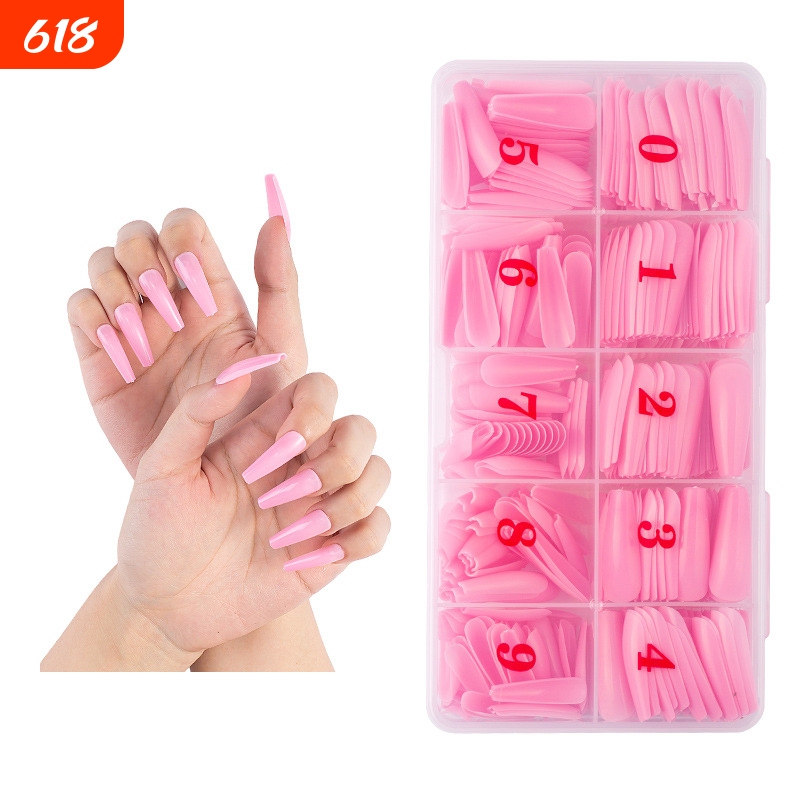 500-Piece Box of Solid Color Transparent Mixed Color T-Shaped False Nails Coffin Nails Nail Art Nail Tips Wearable Nails