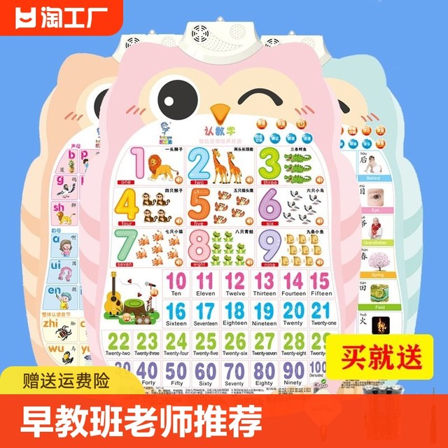 Digital wall chart early education audio cognitive baby literacy learning pinyin alphabet Chinese character wall stickers young children's toys