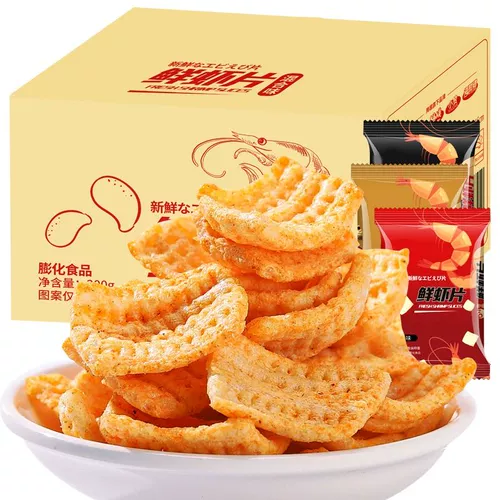 Смешанные таблетки свежих креветок с ностальгическими воспоминаниями о детских закусках маленькая упаковка.